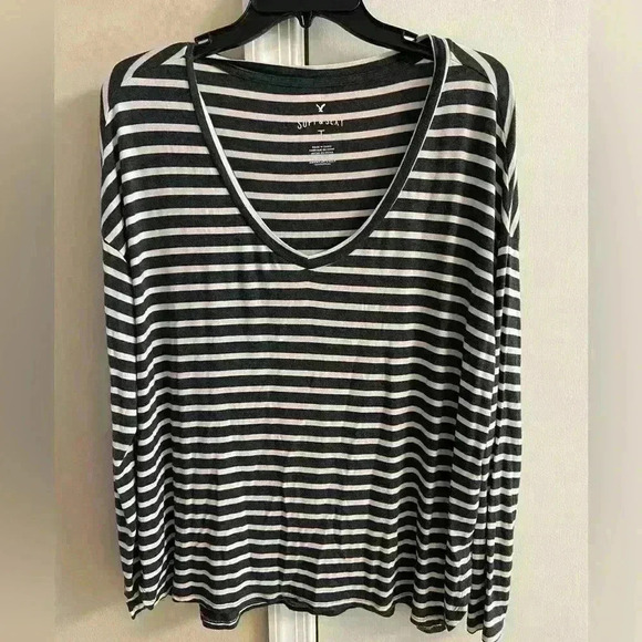 American eagle soft & sexy v neck striped tunic tee dark grey Medium - Picture 1 of 7